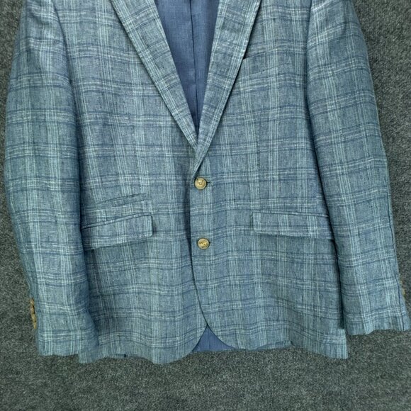 Joseph Abboud Sport Coat Mens Small Blue 100% Linen Plaid Jacket Blazer - Picture 3 of 16